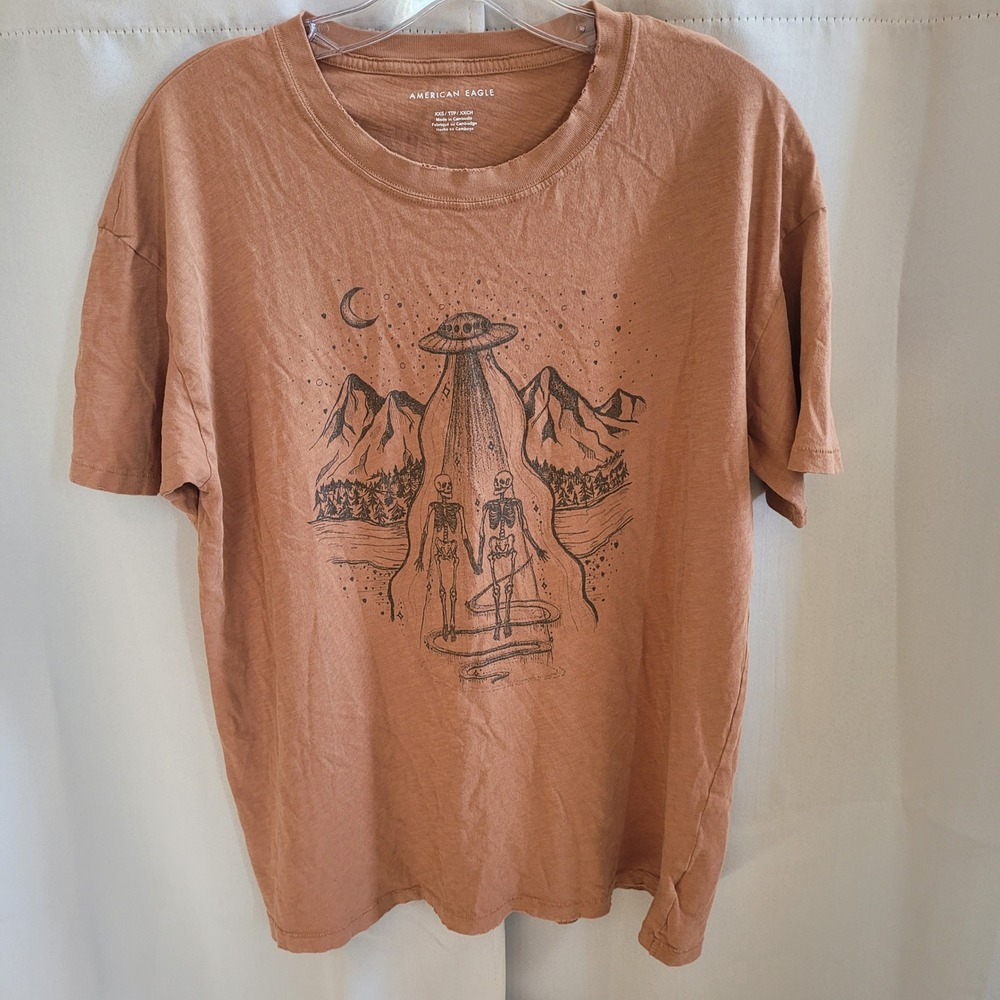 American Eagle Mens Shirt XXS UFO Skeleton Y2K Grunge Distressed Skater 21623